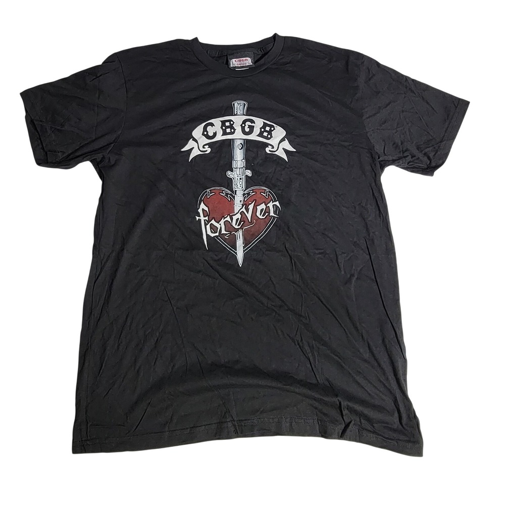 CBGB Forever Heart Dagger Graphic T-Shirt Mens Large Black Punk Rock NYC USA